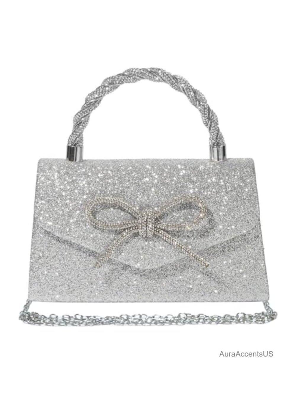Rhinestone Bow Clutch Evening Bag Glitter Party Purse